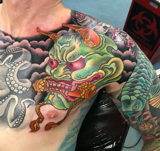  Japanese inspired tattoo chest piece 