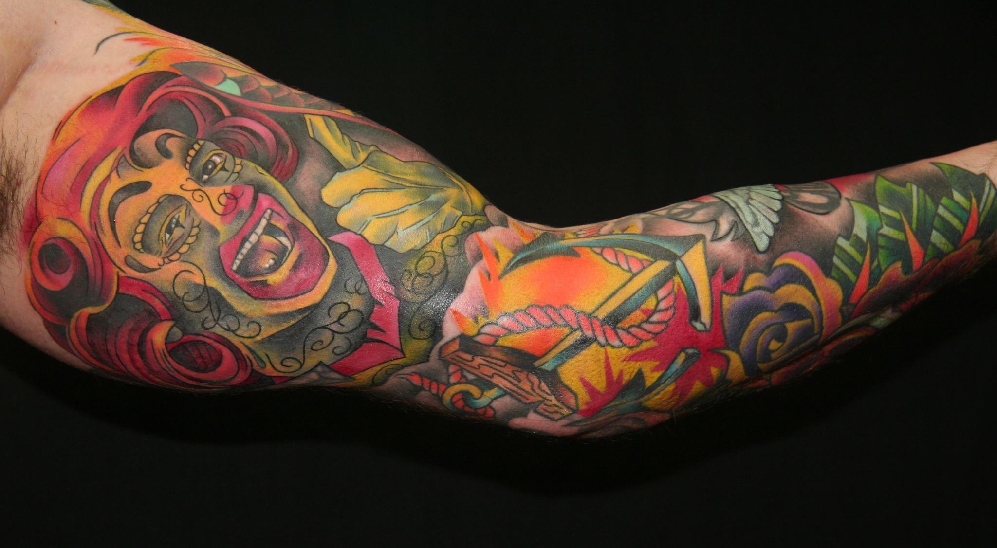  Traditional American new school tattoo sleeve  