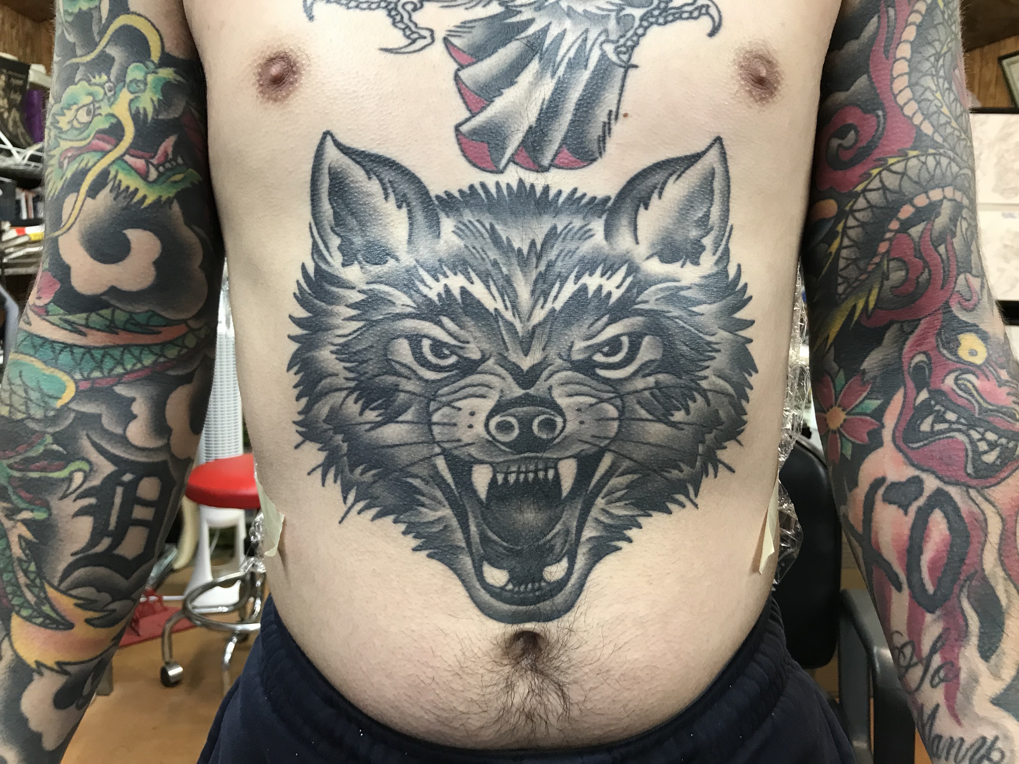  Japanese fusion wolf tattoo 
