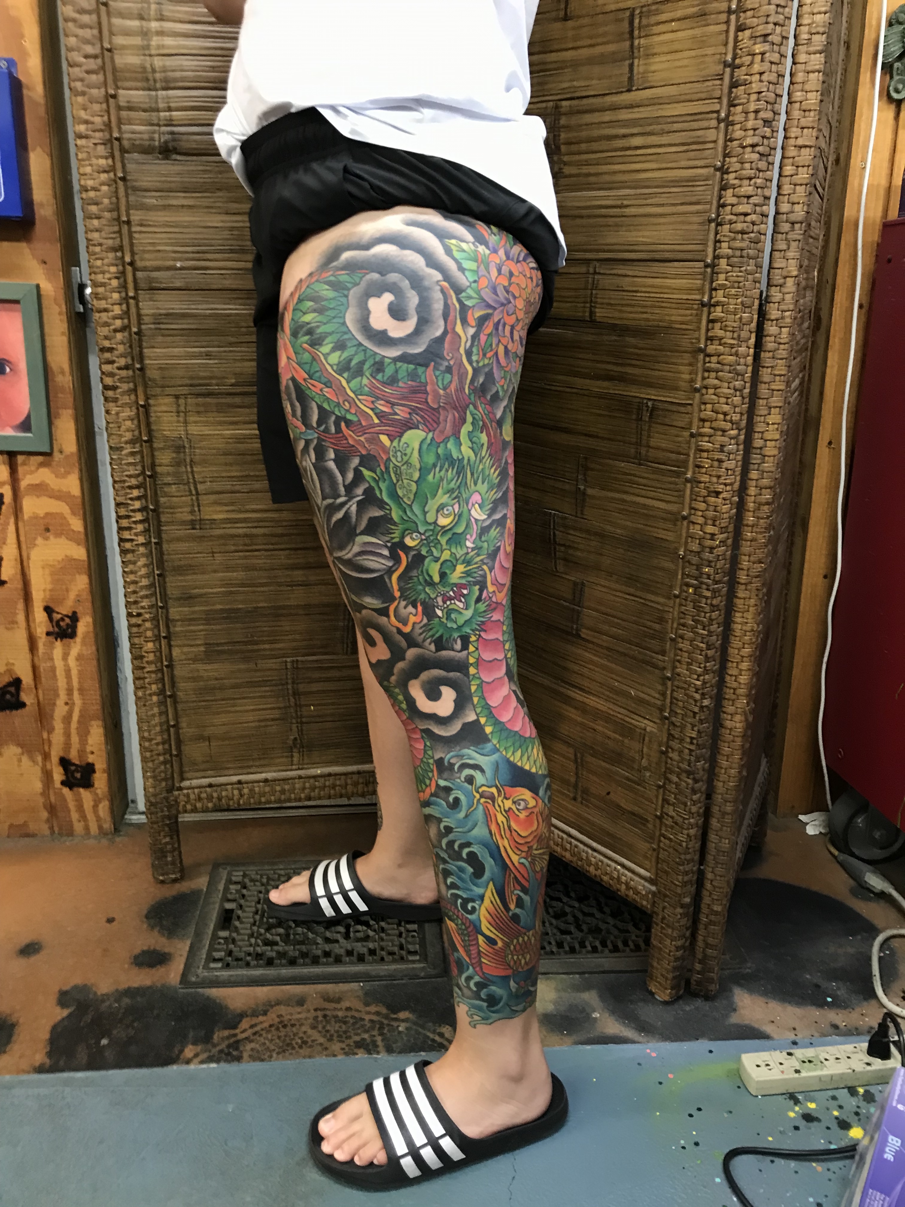  Japanese leg sleeve tattoo by Brandon Notch 