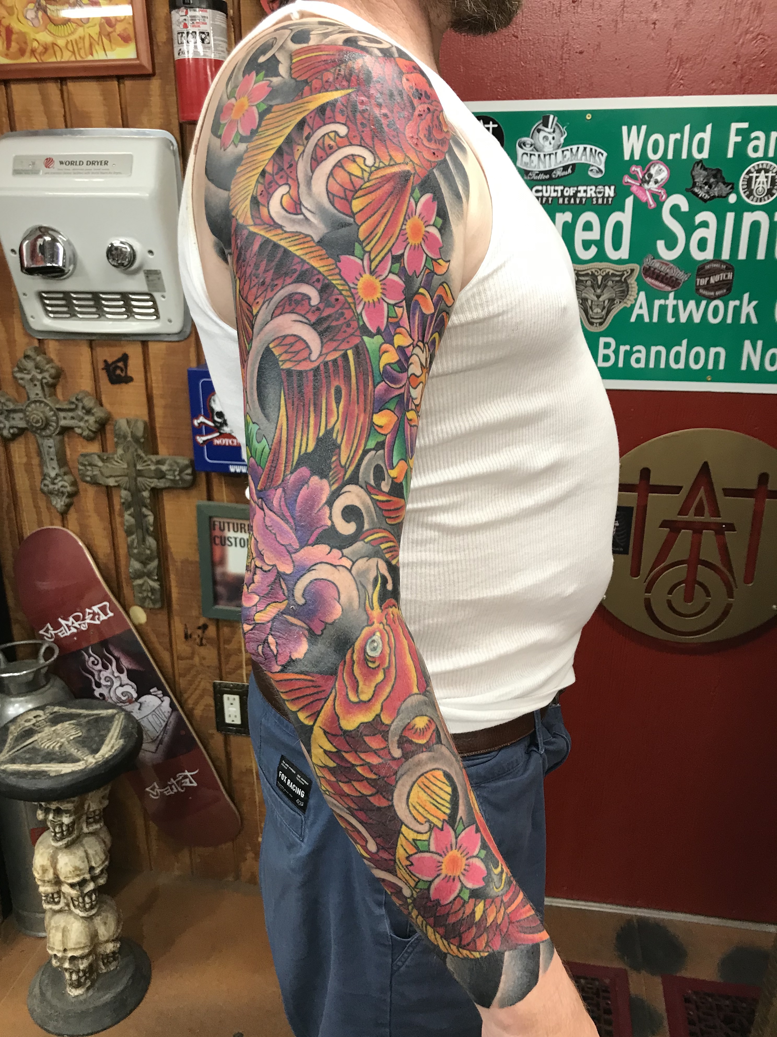  Japanese color koi fish tattoo sleeve  