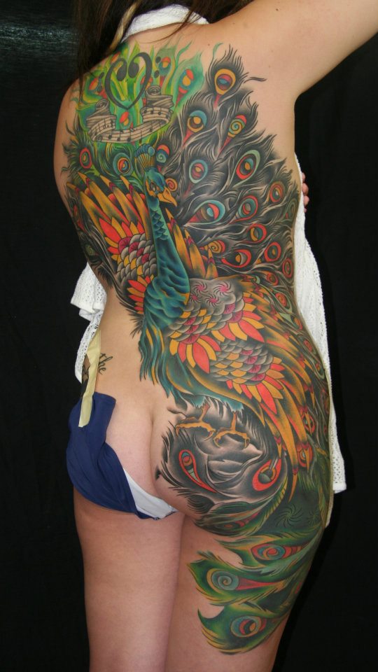  Japanese peacock backpiece tattoo 