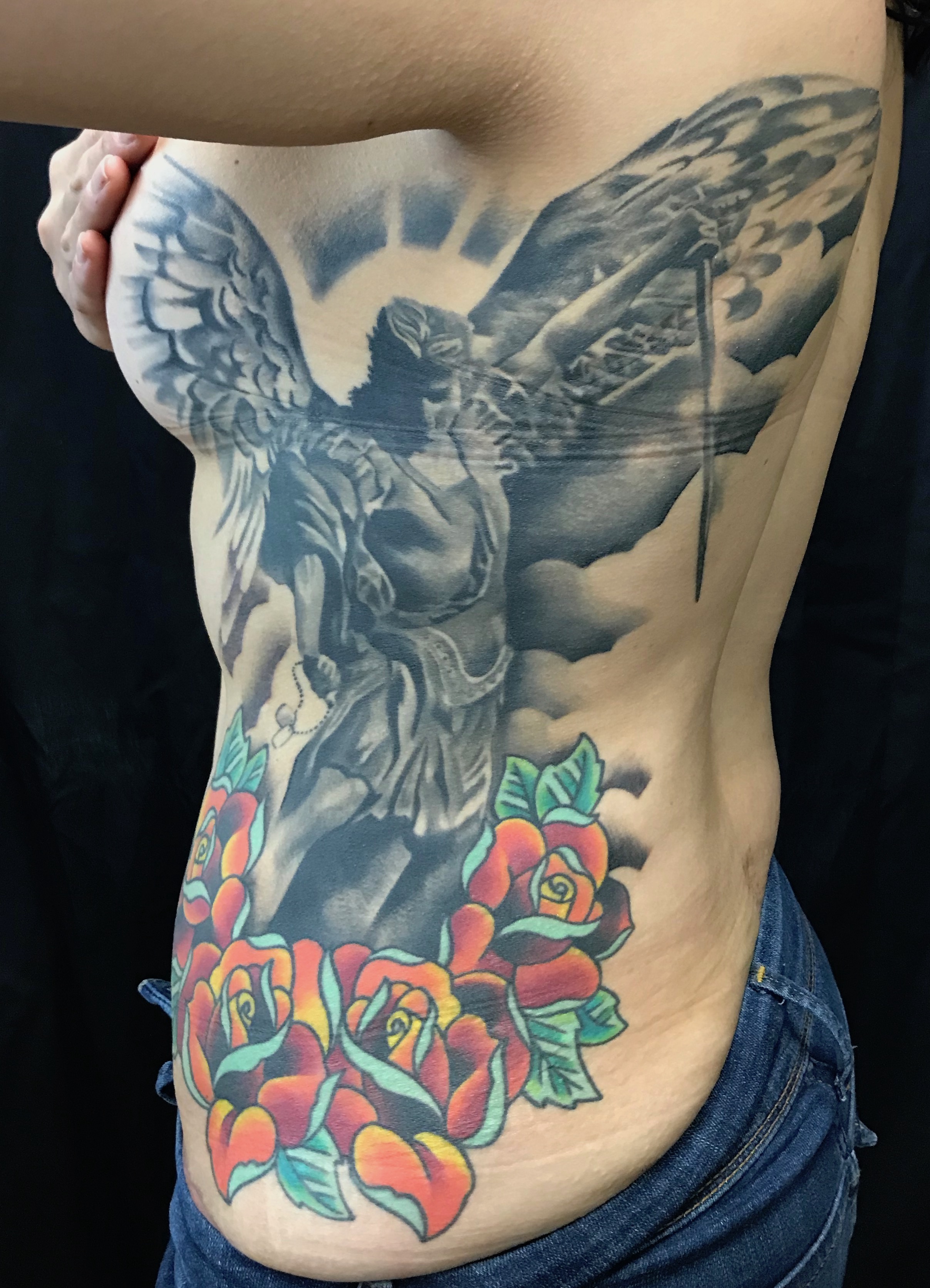  Saint Michael and roses tattoo  
